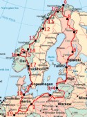Übersichtskarte der gesamten Rundreise; die Nummern kennzeichnen das Endziel des jeweiligen Tages. Die [Zahlen in eckigen Klammern] bei den Bildbeschreibungen beziehen sich auf diese Karte. (21.06.-09.07.2008) 