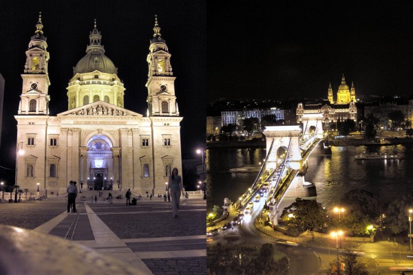 Stephans-Basilika und Kettenbrücke bei Nacht (11.09.2009)